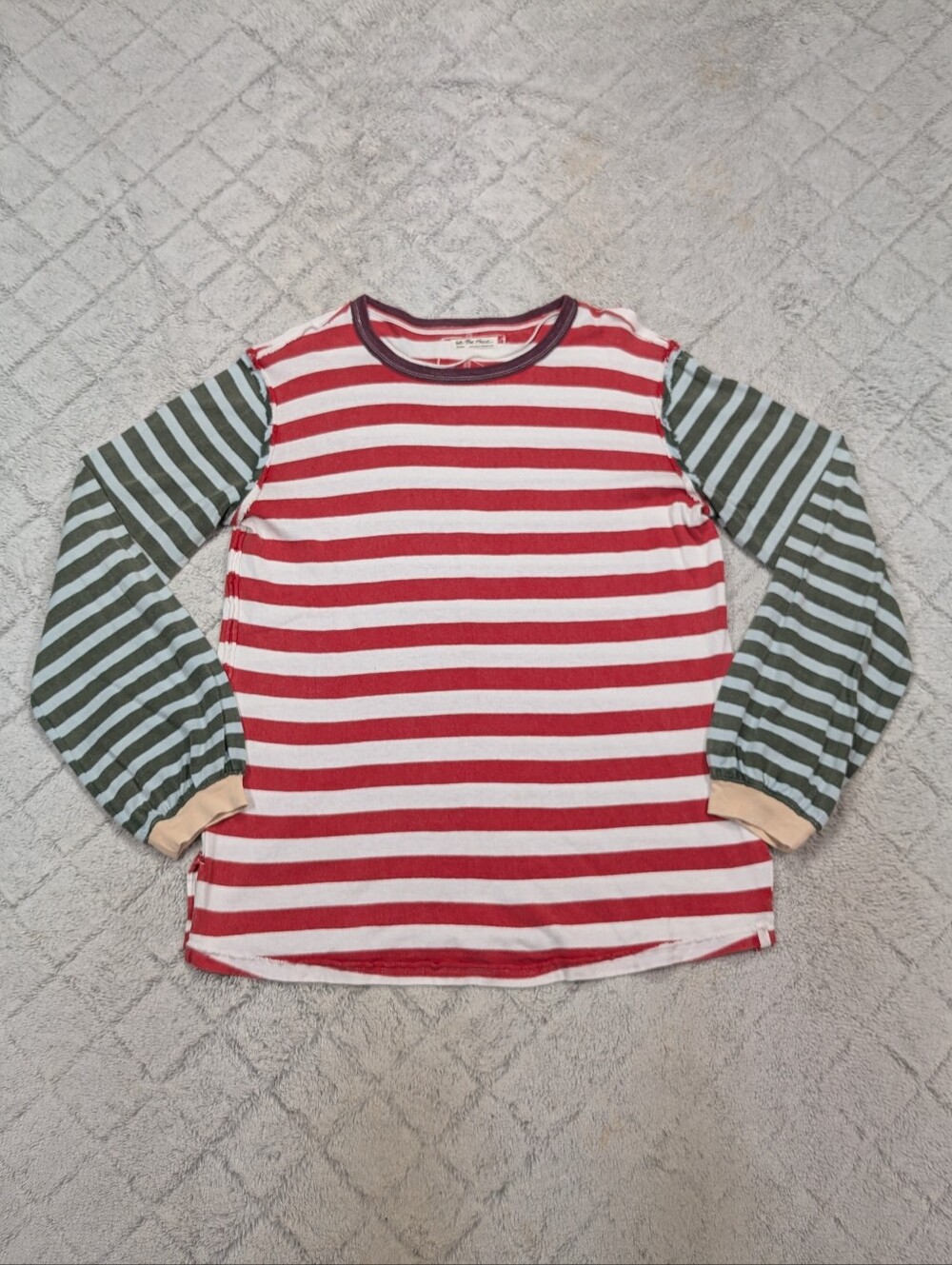Free People Shirt Womens M Red Kelp Sawyer Stripe Long Sleeve Slouchy Relax Tee